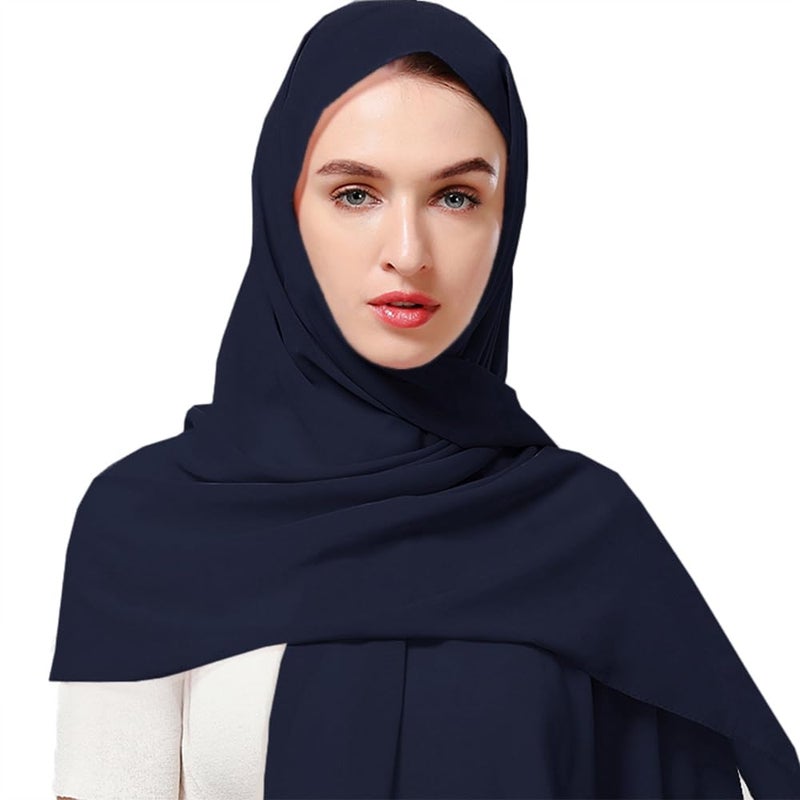 Yeieeo Bubble Chiffon Hijab Premium Chiffon Wrap Head Scarf(Navy Blue) - Image 2